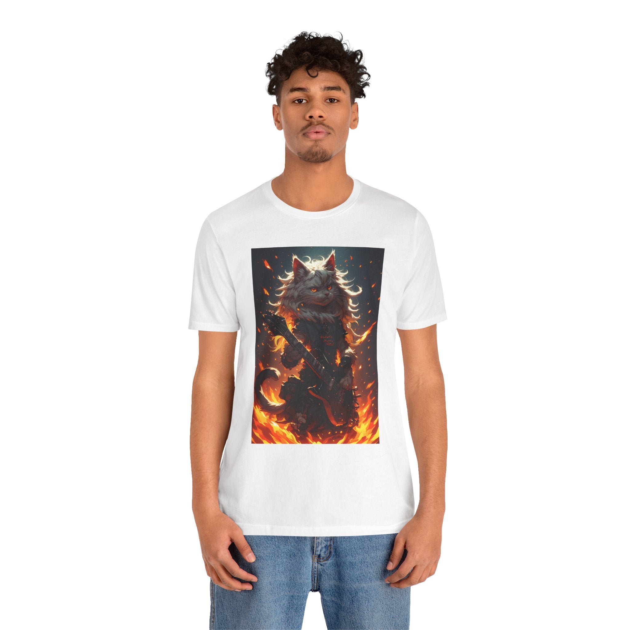 Flaming Warrior Cat T‑Shirt — Fierce Fire Fantasy Graphic Tee
