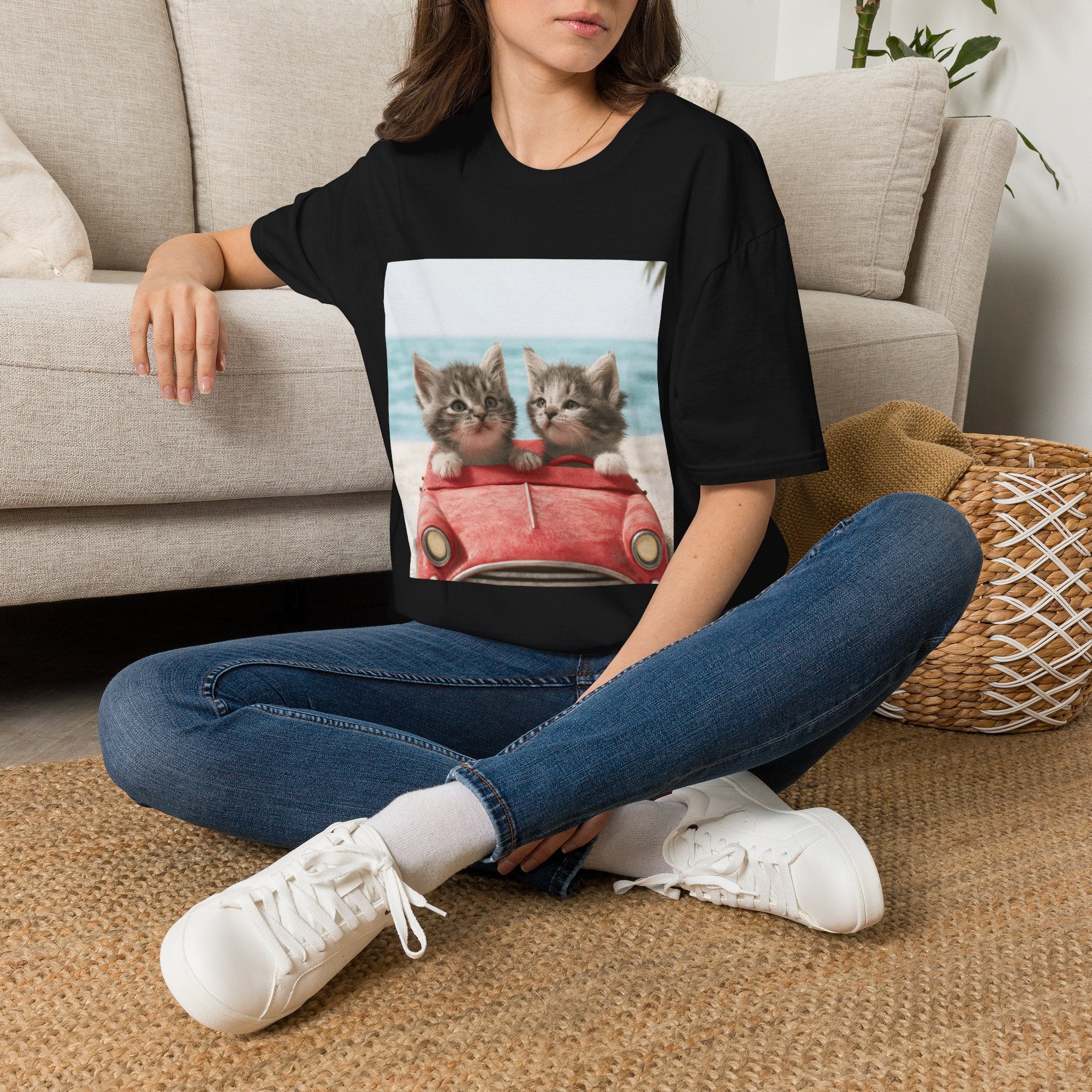 Kitten Road Trip T-Shirt — Cute Kittens Driving Beach Graphic Tee