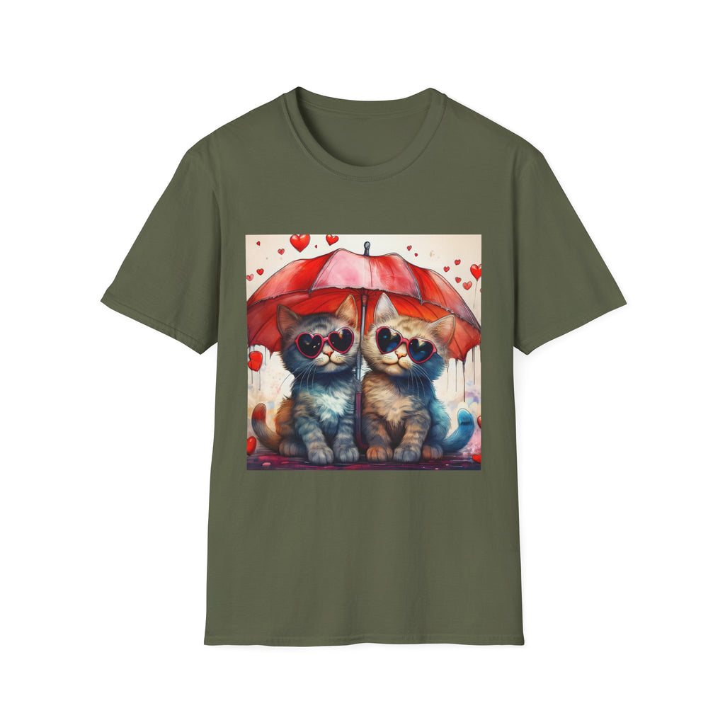 Cat Love T-Shirt — Kittens with Heart Sunglasses Under Red Umbrella