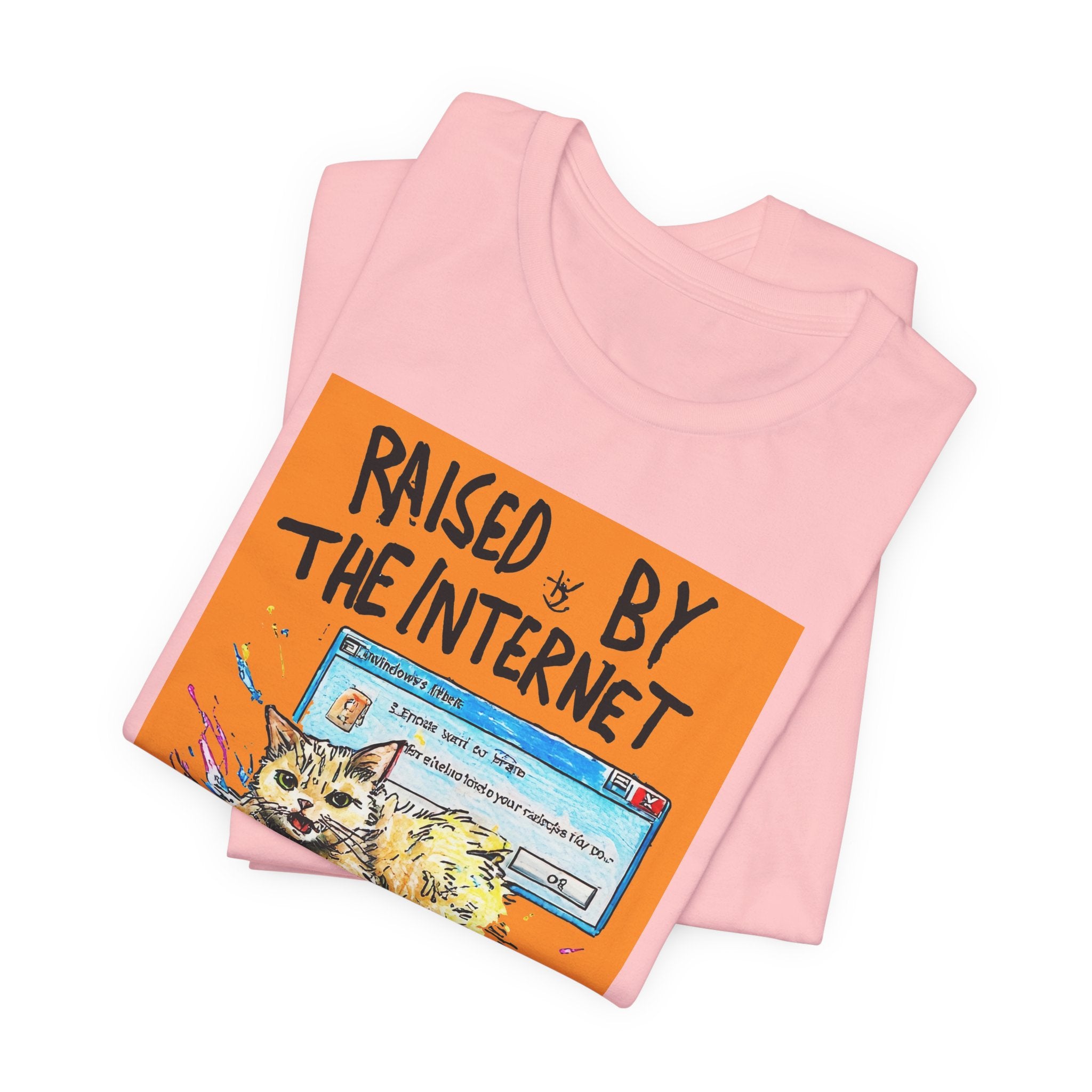 Raised By The Internet Tee — Graphic Cat Vintage Computer T‑Shirt