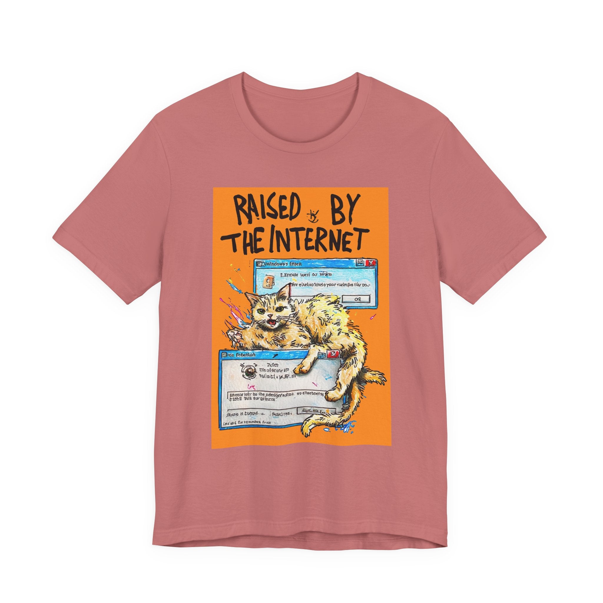 Raised By The Internet Tee — Graphic Cat Vintage Computer T‑Shirt