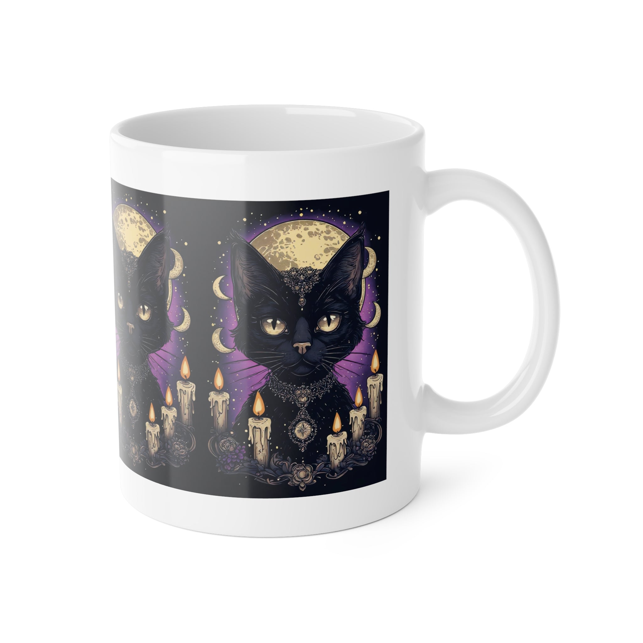 Mystic Black Cat Mug — Moon, Candles & Gothic Witchy Vibes