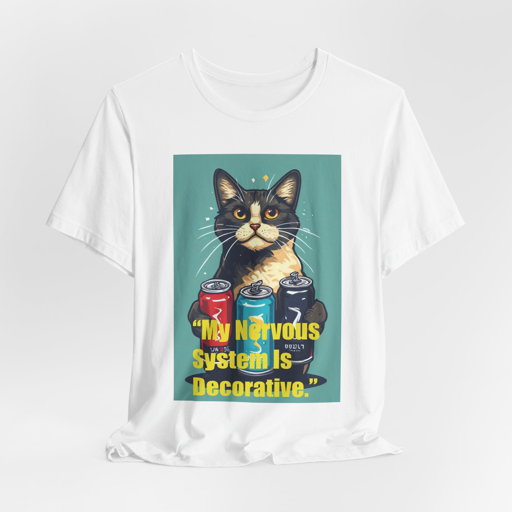 Cat Graphic Tee - "My Nervous System Is Decorative" Cute Retro Cat Shirt