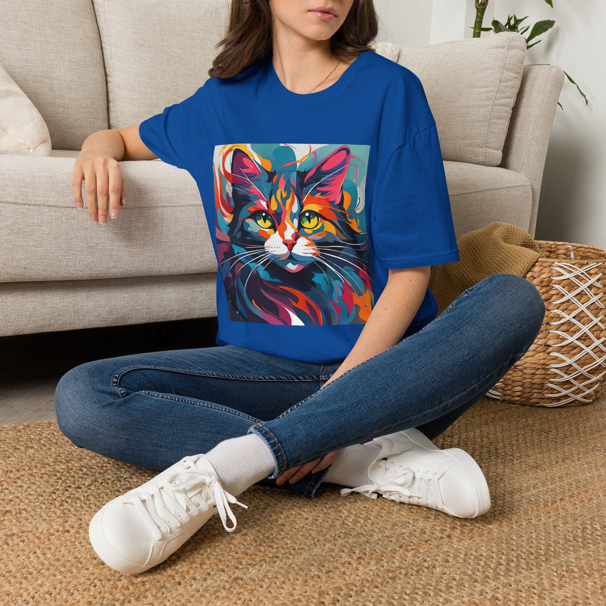 Colorful Cat Portrait T-Shirt — Vibrant Abstract Kitty Tee
