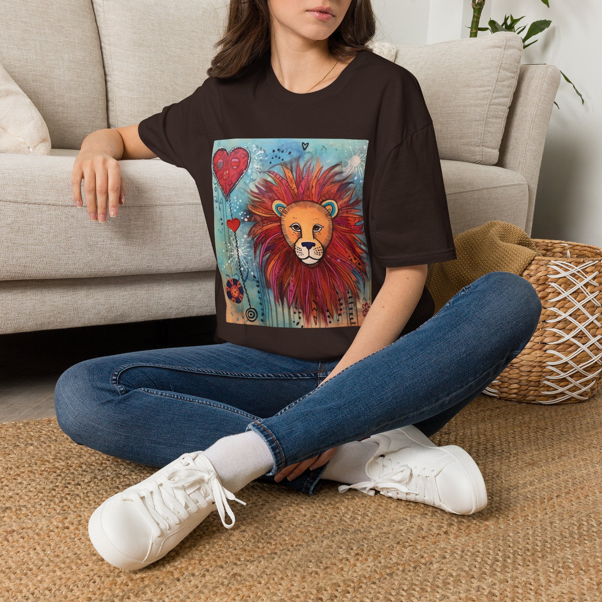 Lion Heart T-Shirt — Colorful Whimsical Lion Illustration Tee