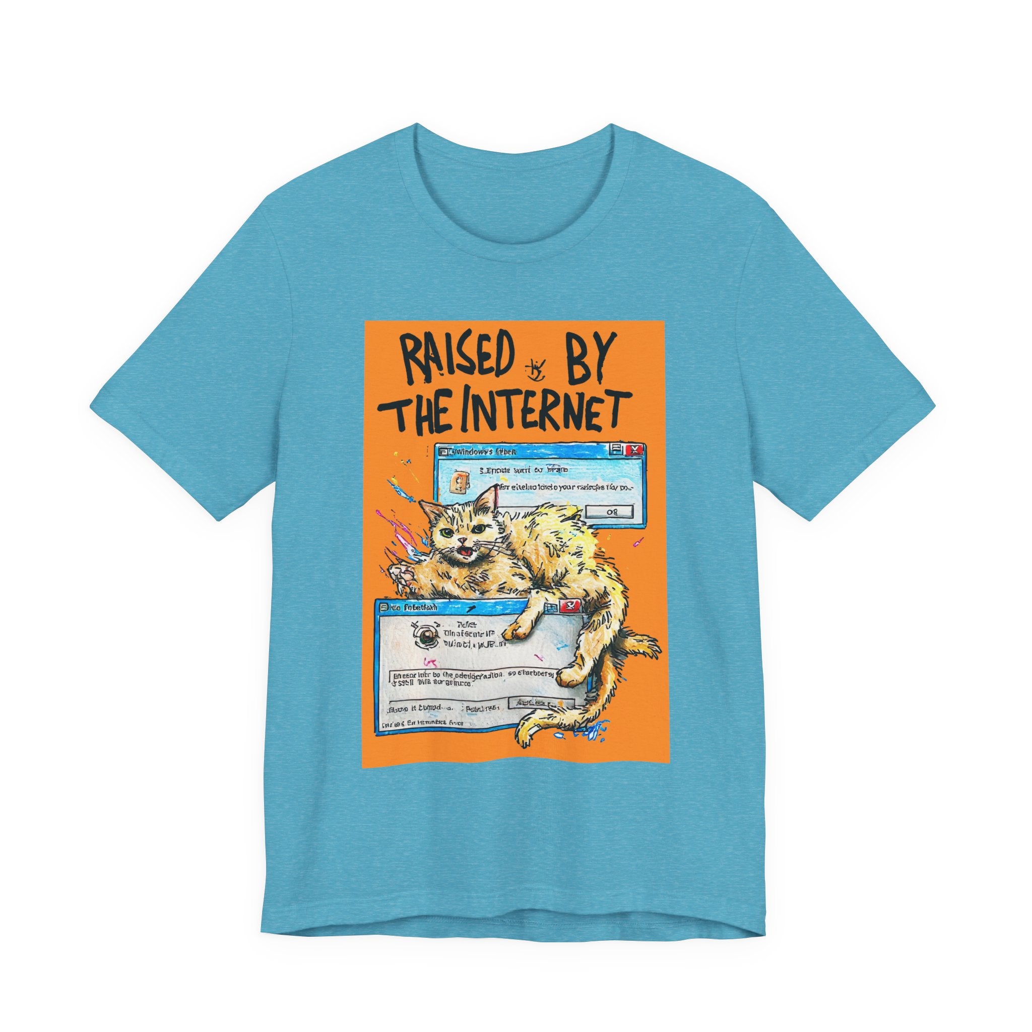 Raised By The Internet Tee — Graphic Cat Vintage Computer T‑Shirt