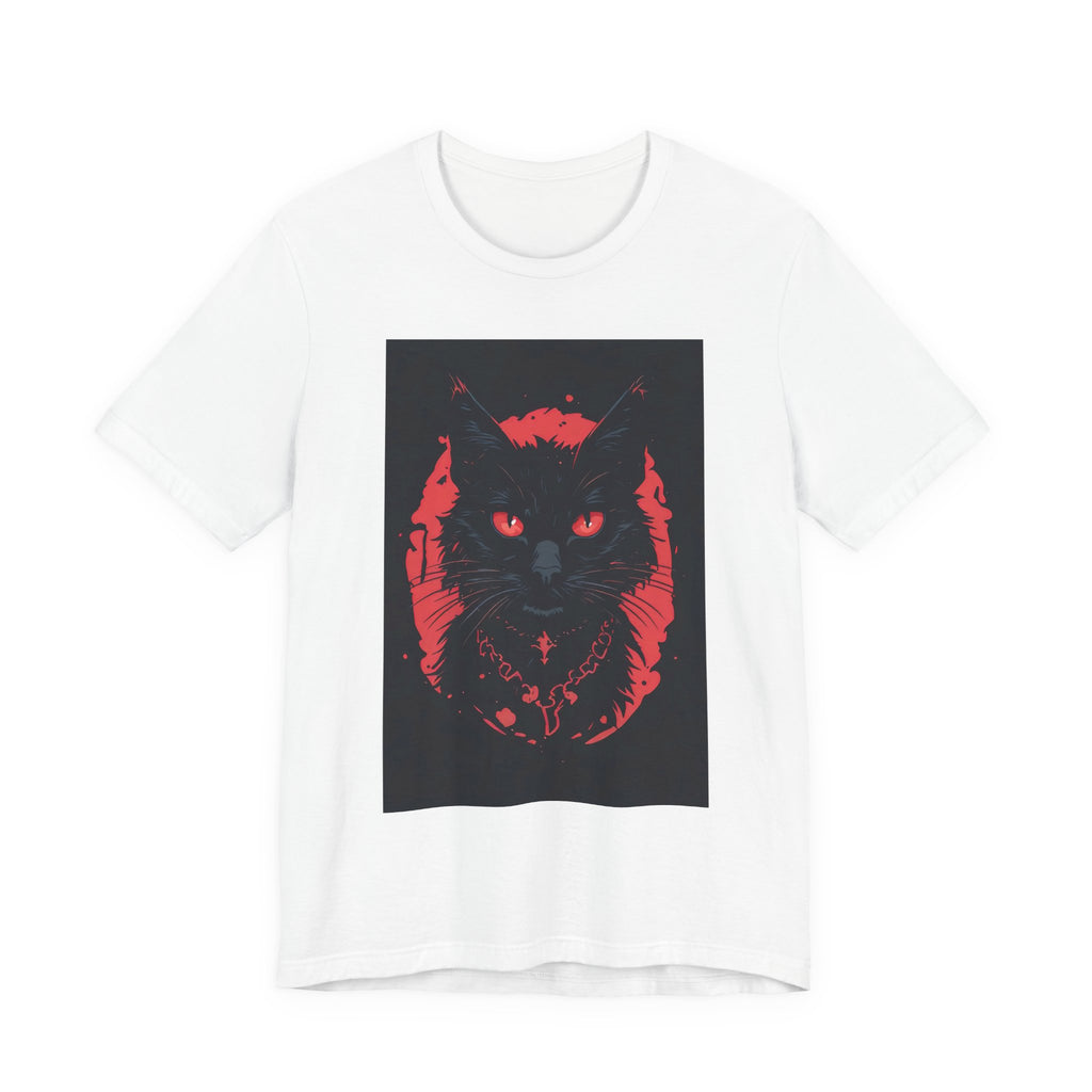 Black Cat Graphic Tee – Red Occult Cat Portrait T-Shirt