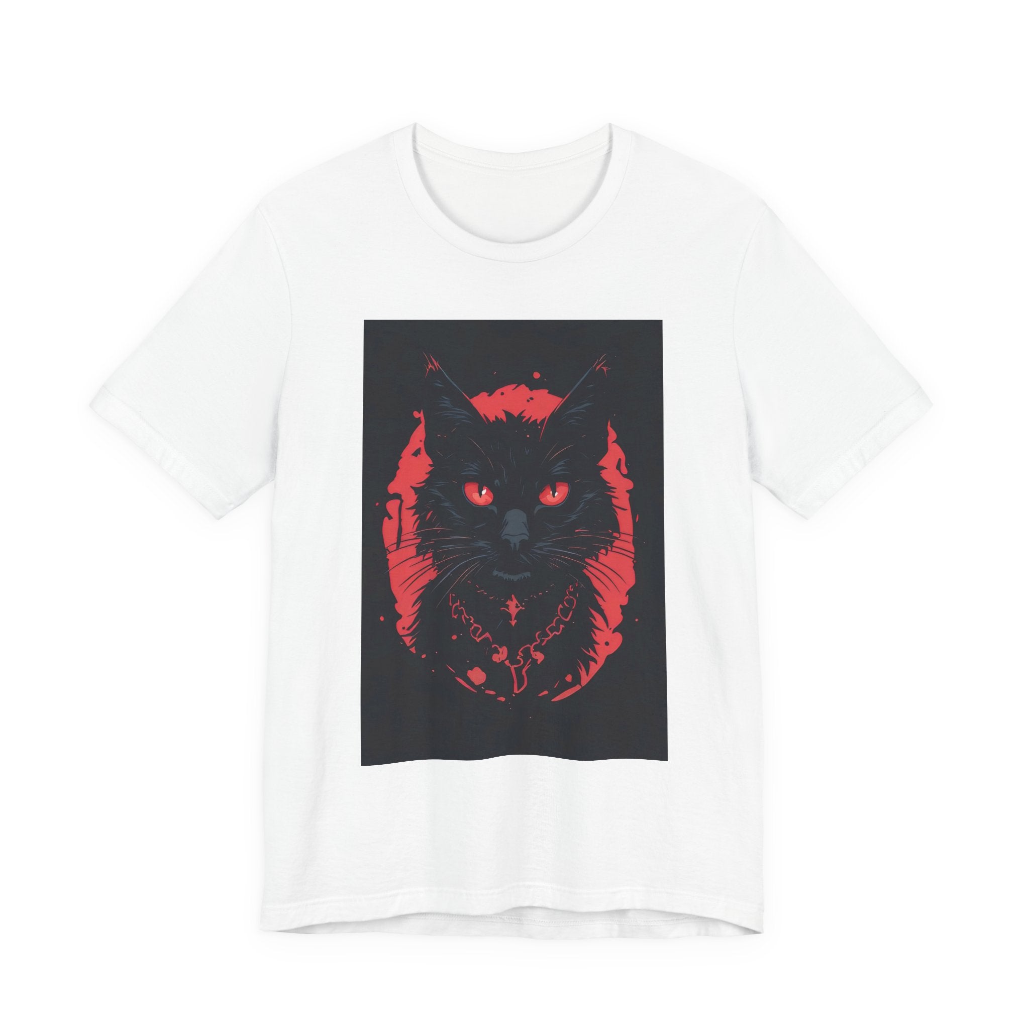 Black Cat Graphic Tee – Red Occult Cat Portrait T-Shirt