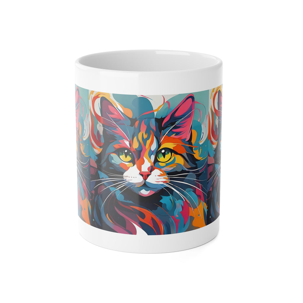 Colorful Cat Face Ceramic Mug — Vibrant Pop Art Cat Coffee Cup, 11oz