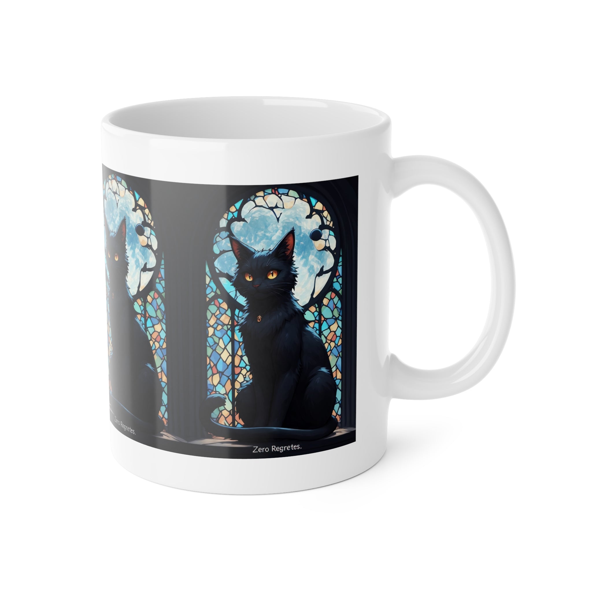 Black Cat Stained Glass Mug — Gothic Night Ceramic Coffee Cup