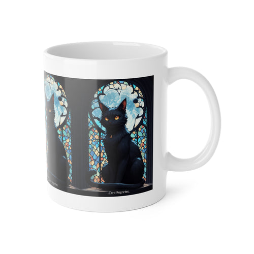Black Cat Stained Glass Mug — Gothic Night Ceramic Coffee Cup
