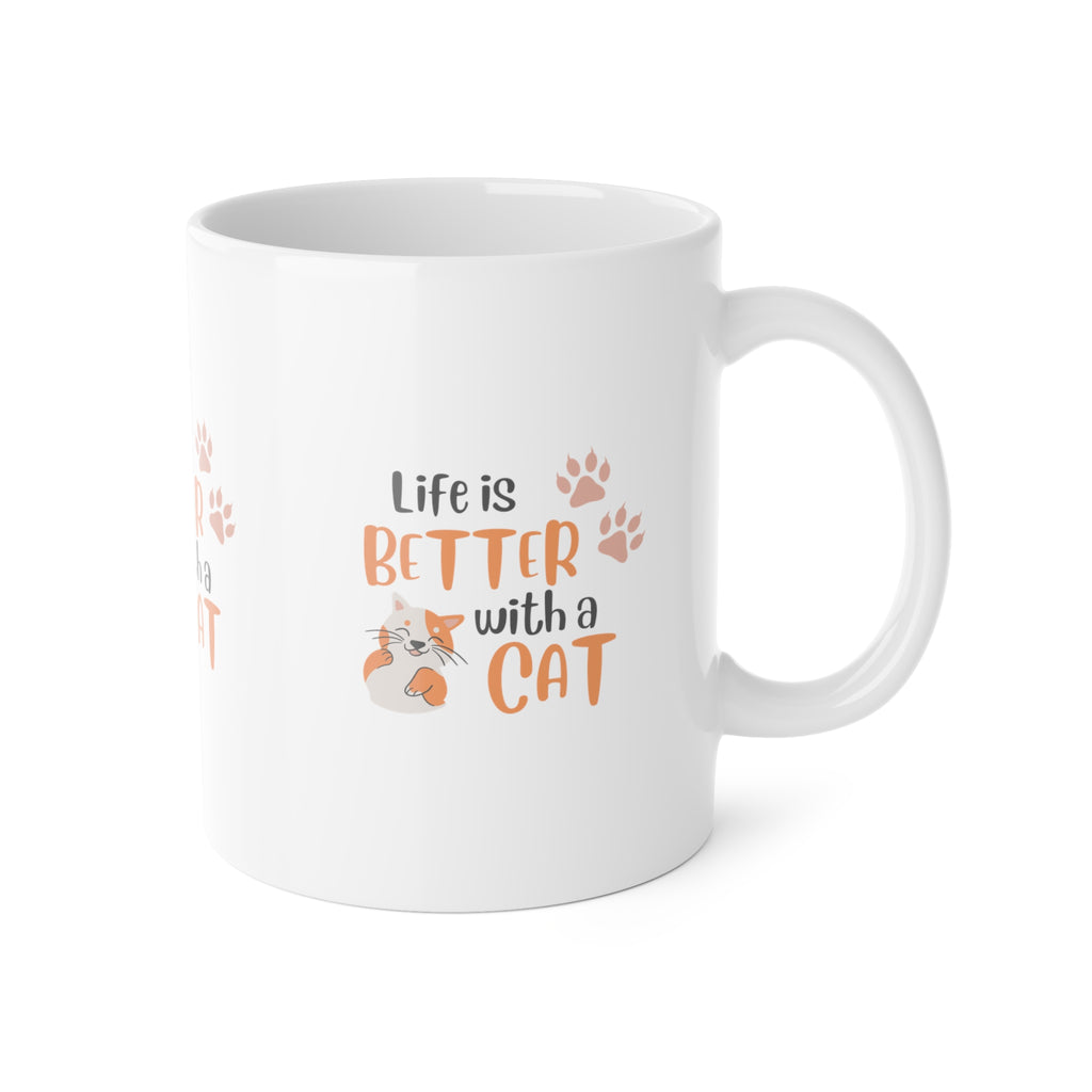 Cat Lover Mug — “Life Is Better With a Cat” 11oz Ceramic Coffee Cup