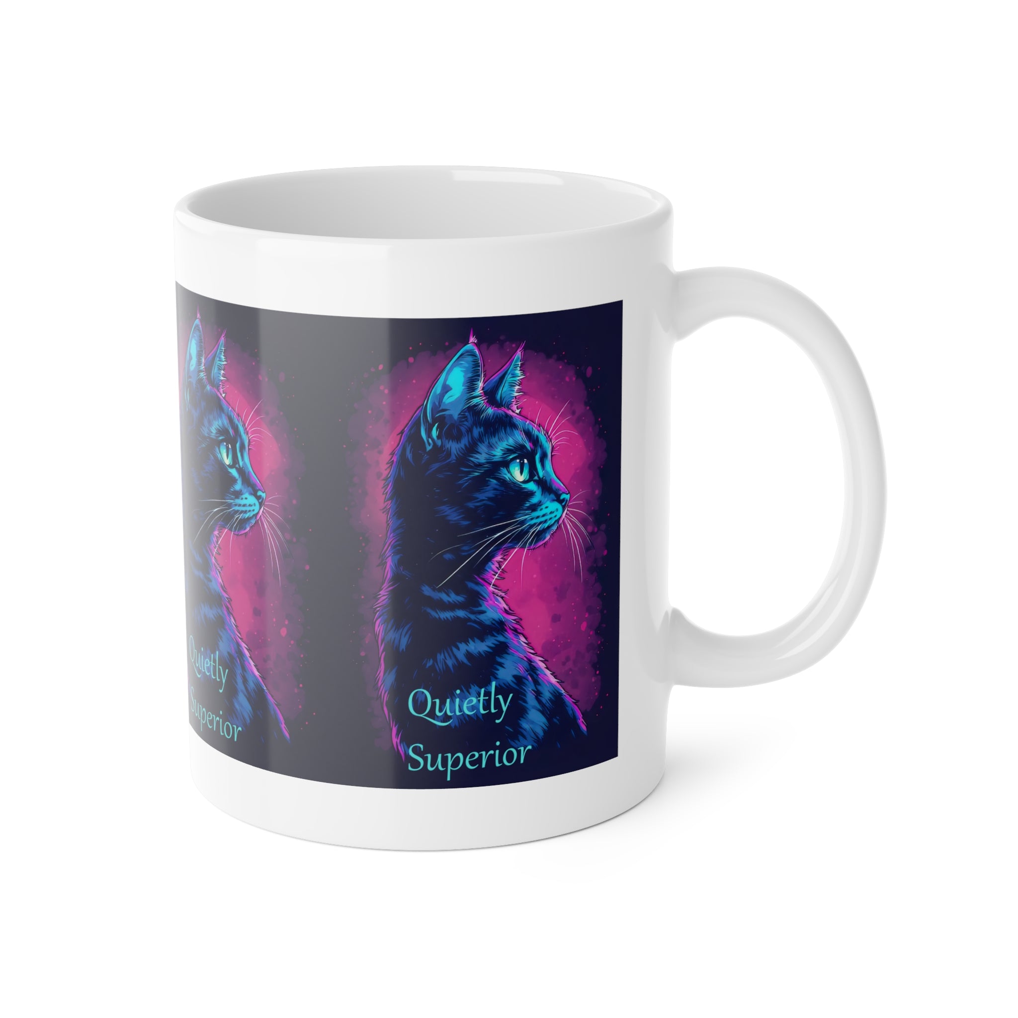 Quietly Superior Cat Mug — Neon Retro Ceramic Coffee Cup, Gift for Cat Lovers