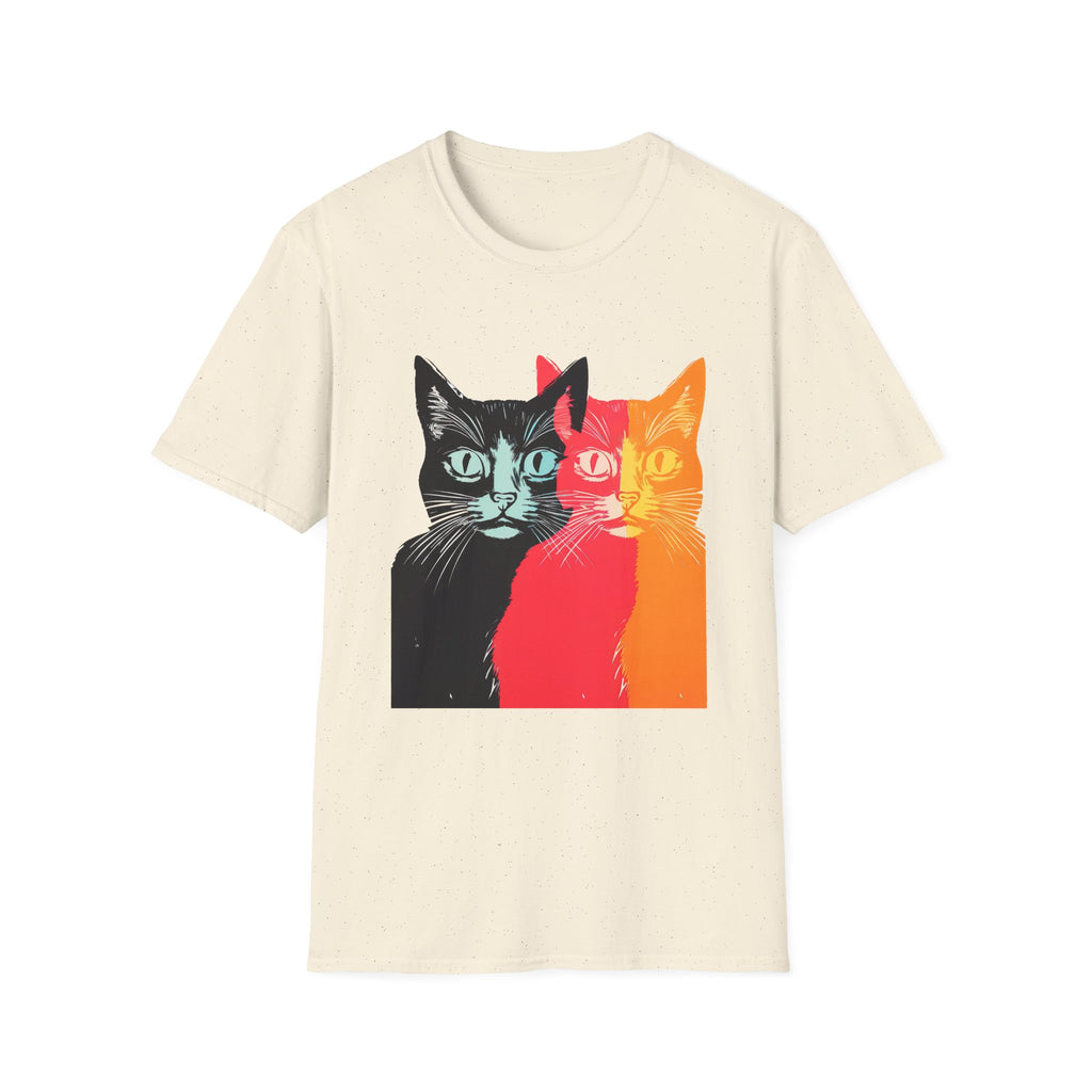 Cat Trio Pop Art T-Shirt — Colorful Retro Feline Graphic Tee