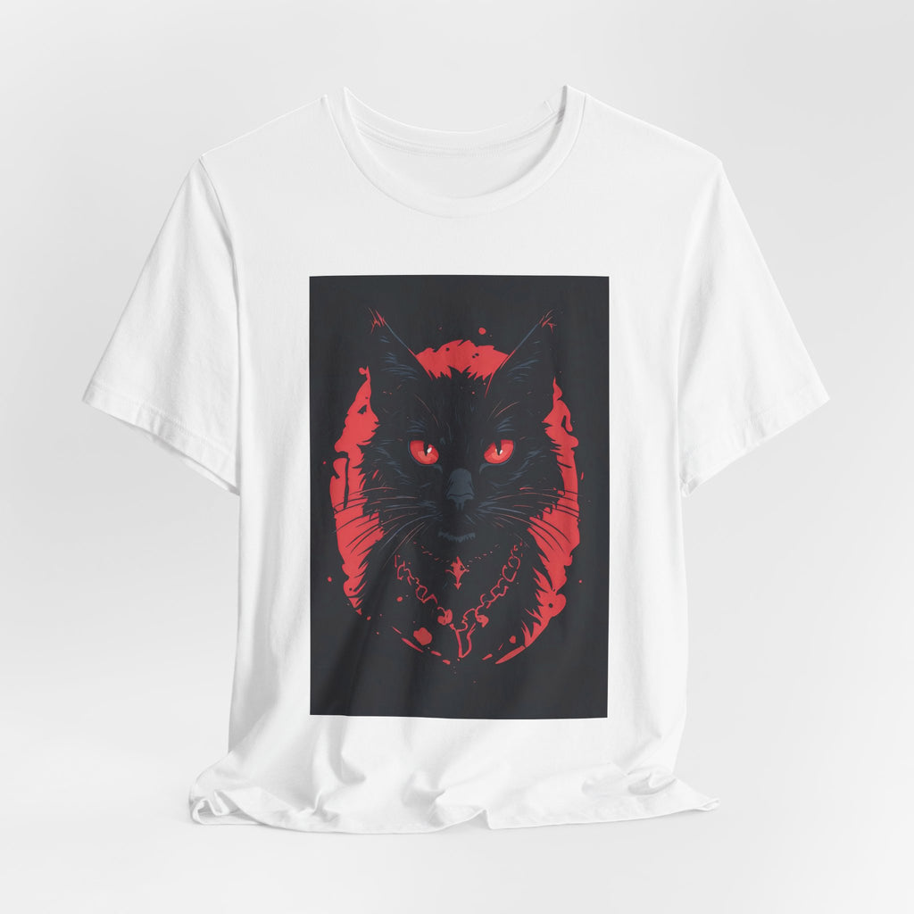 Black Cat Graphic Tee – Red Occult Cat Portrait T-Shirt