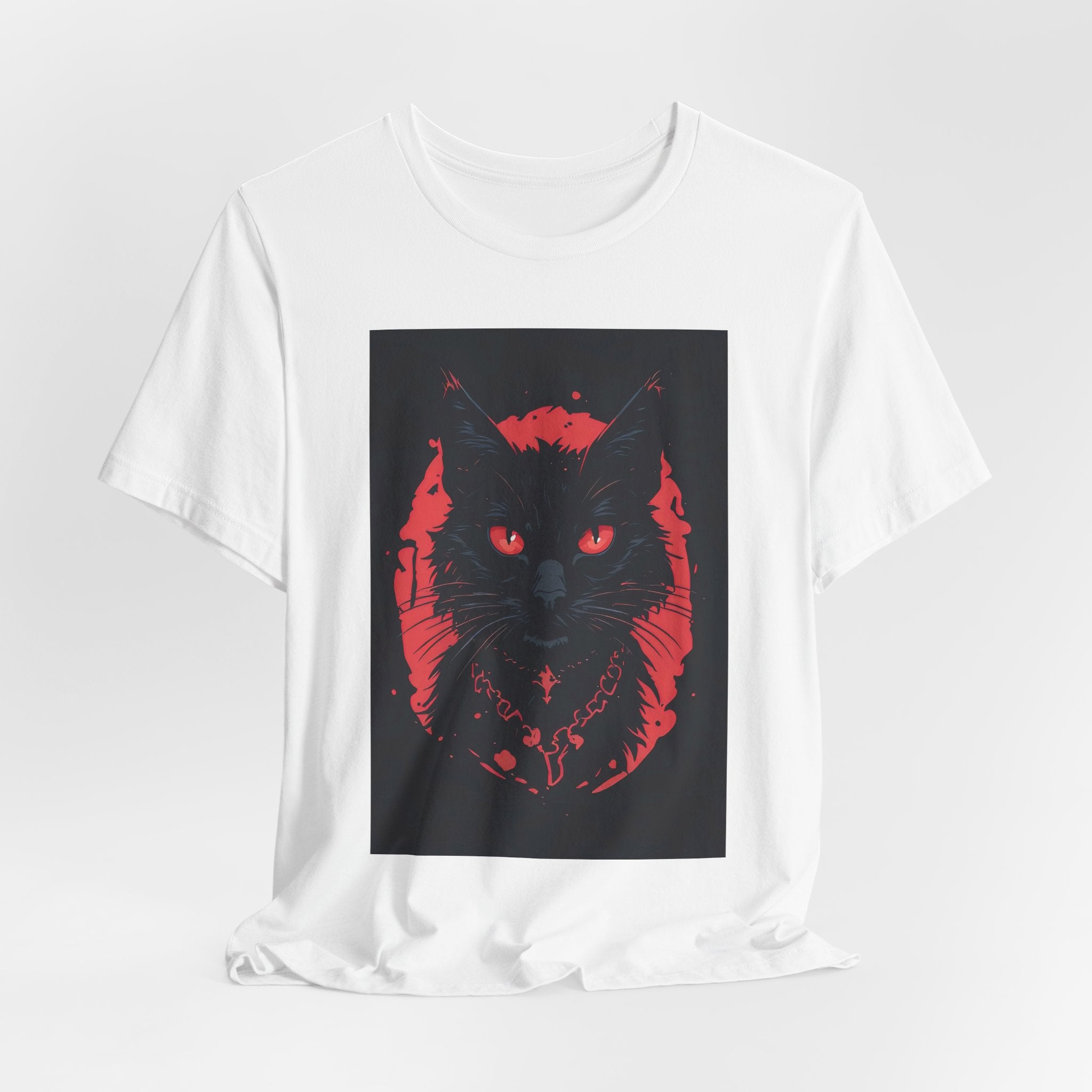 Black Cat Graphic Tee – Red Occult Cat Portrait T-Shirt