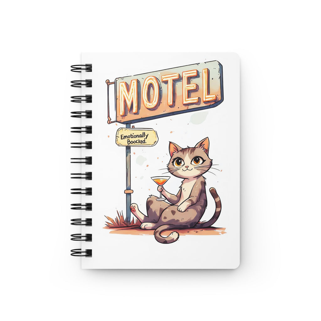 Motel Cat Spiral Journal — "Emotionally Booked" Cute Cat Notebook