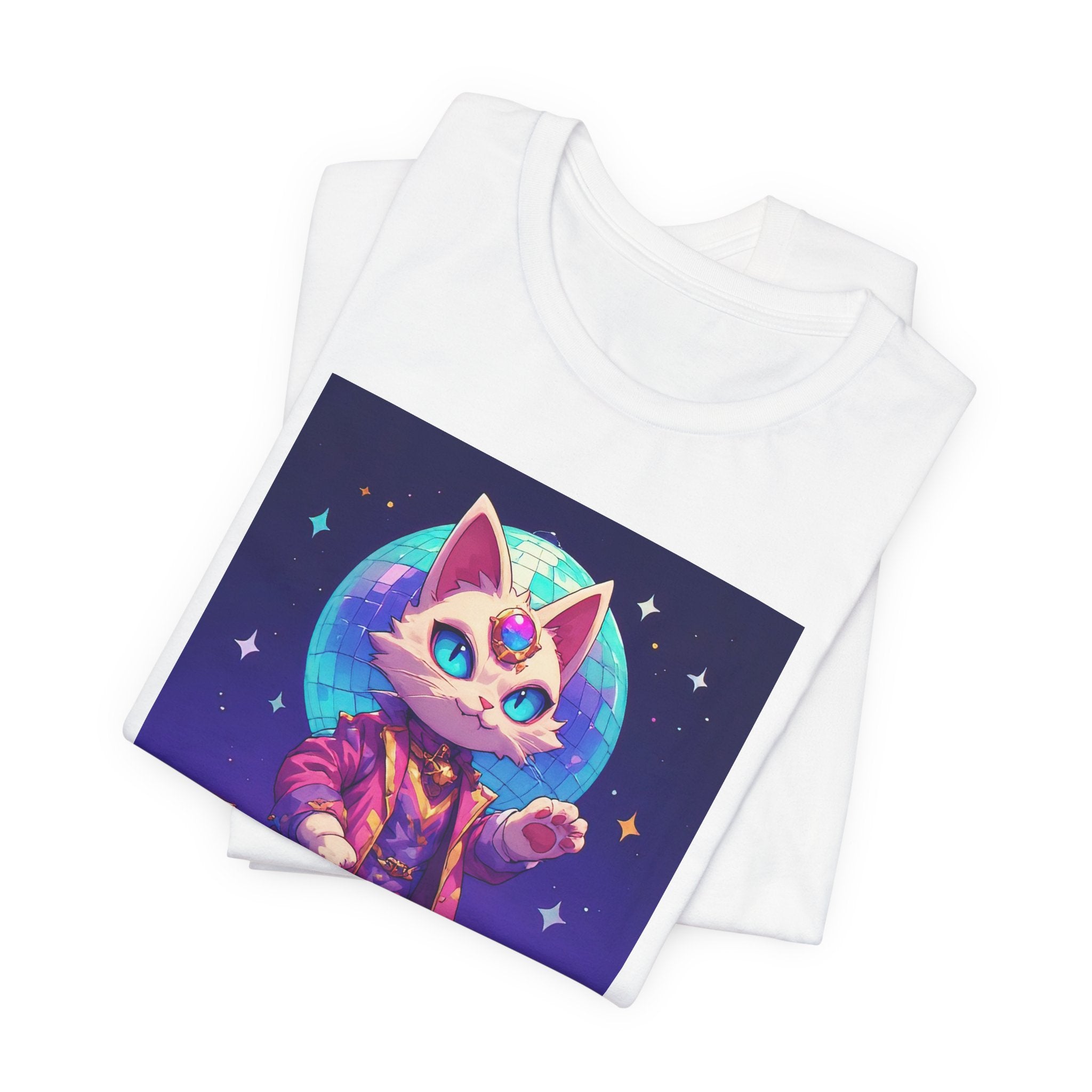 Retro Space Cat T-Shirt — Neon Astronaut Kitty Graphic Tee