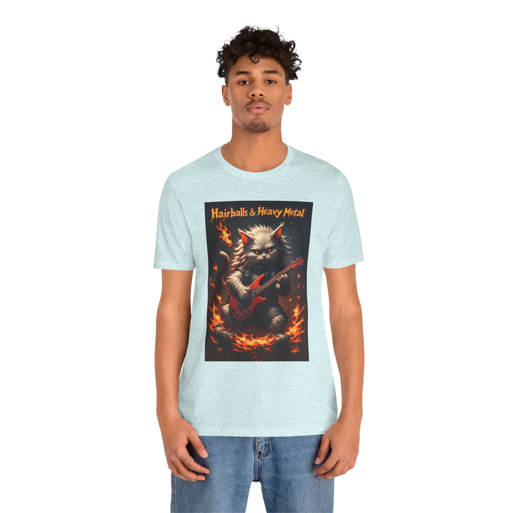 Hairballs & Heavy Metal T‑Shirt — Cat Guitarist Rock Tee