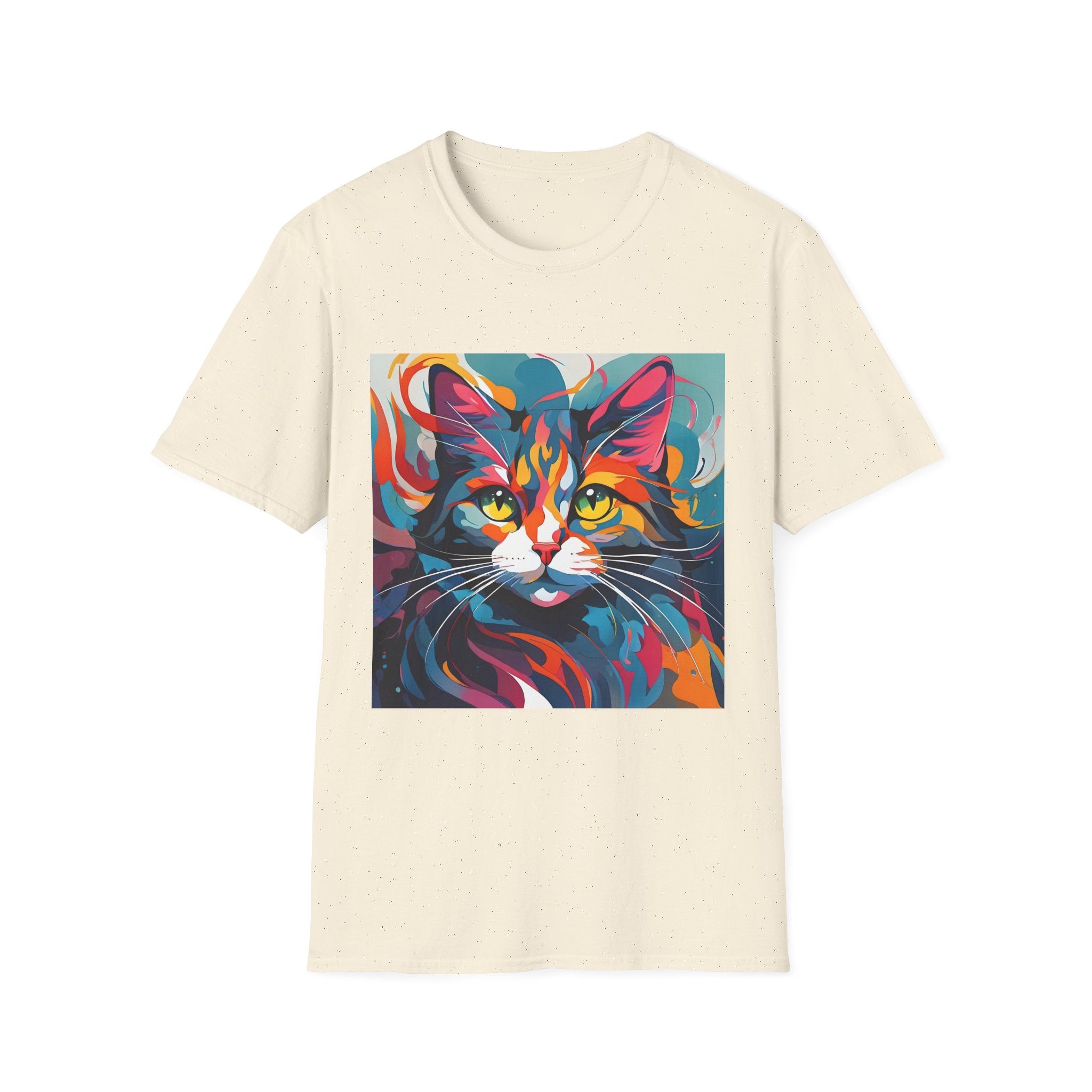 Colorful Cat Portrait T-Shirt — Vibrant Abstract Kitty Tee