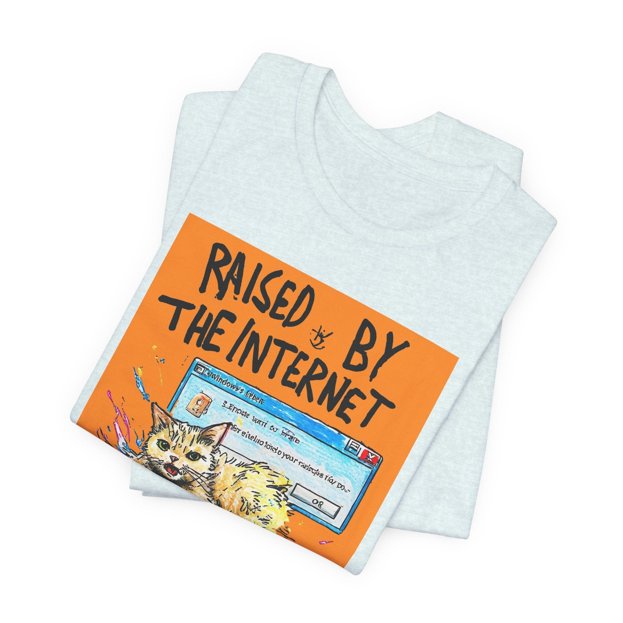 Raised By The Internet Tee — Graphic Cat Vintage Computer T‑Shirt