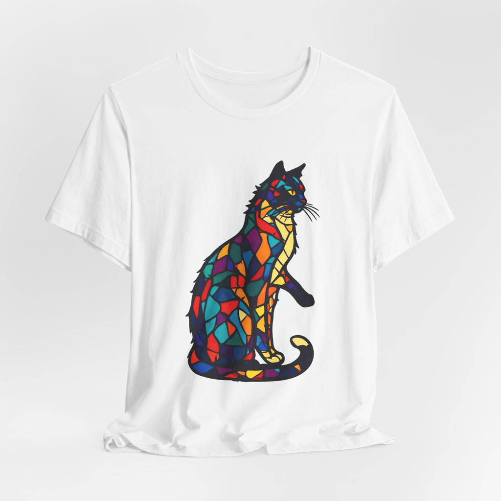 Stained Glass Cat T-Shirt — Colorful Mosaic Feline Tee