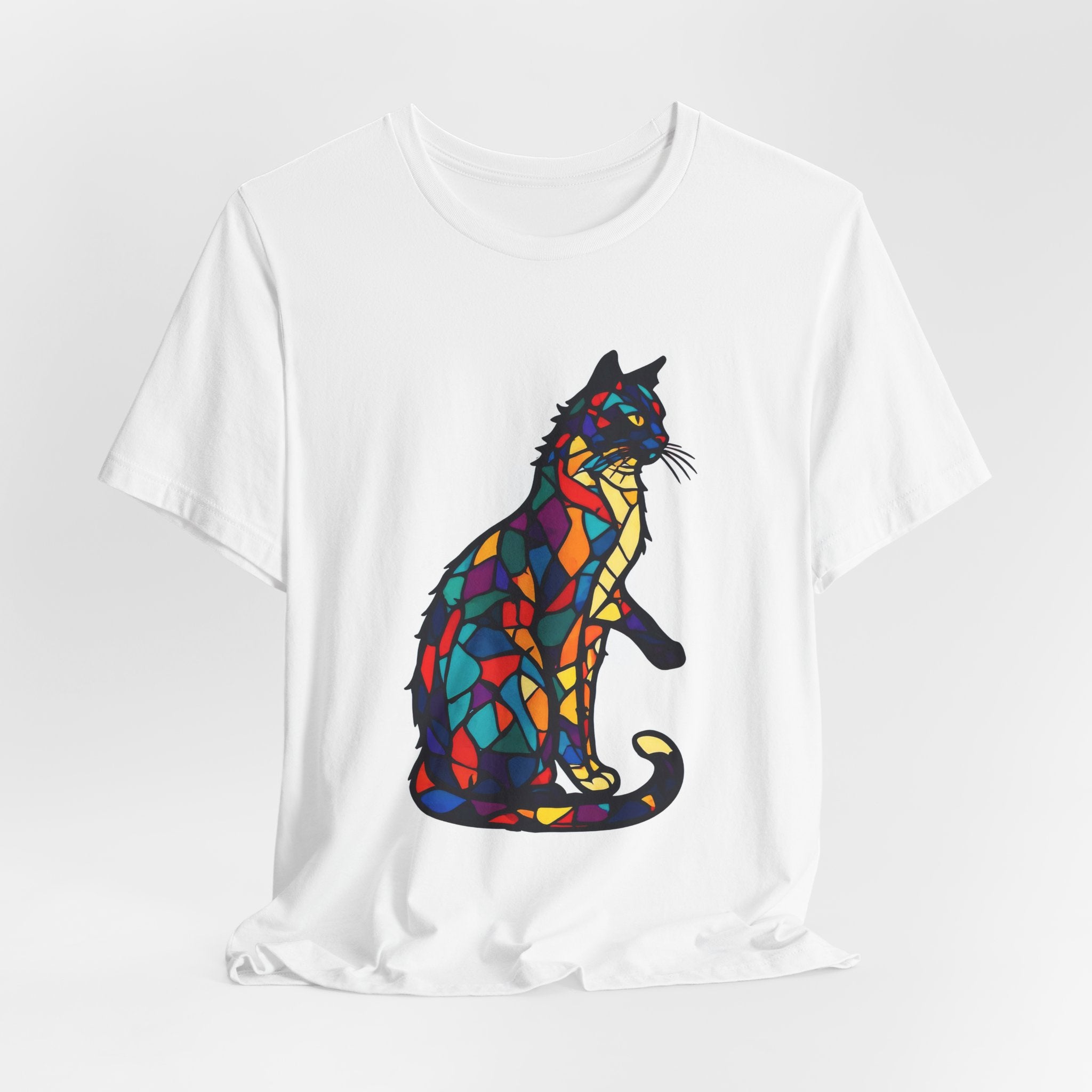 Stained Glass Cat T-Shirt — Colorful Mosaic Feline Tee