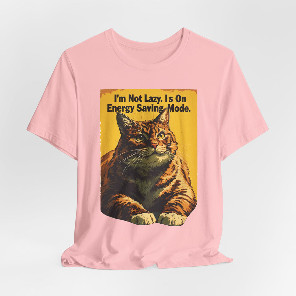 Energy Saving Mode Cat T-Shirt – "I'm Not Lazy" Retro Cat Graphic Tee