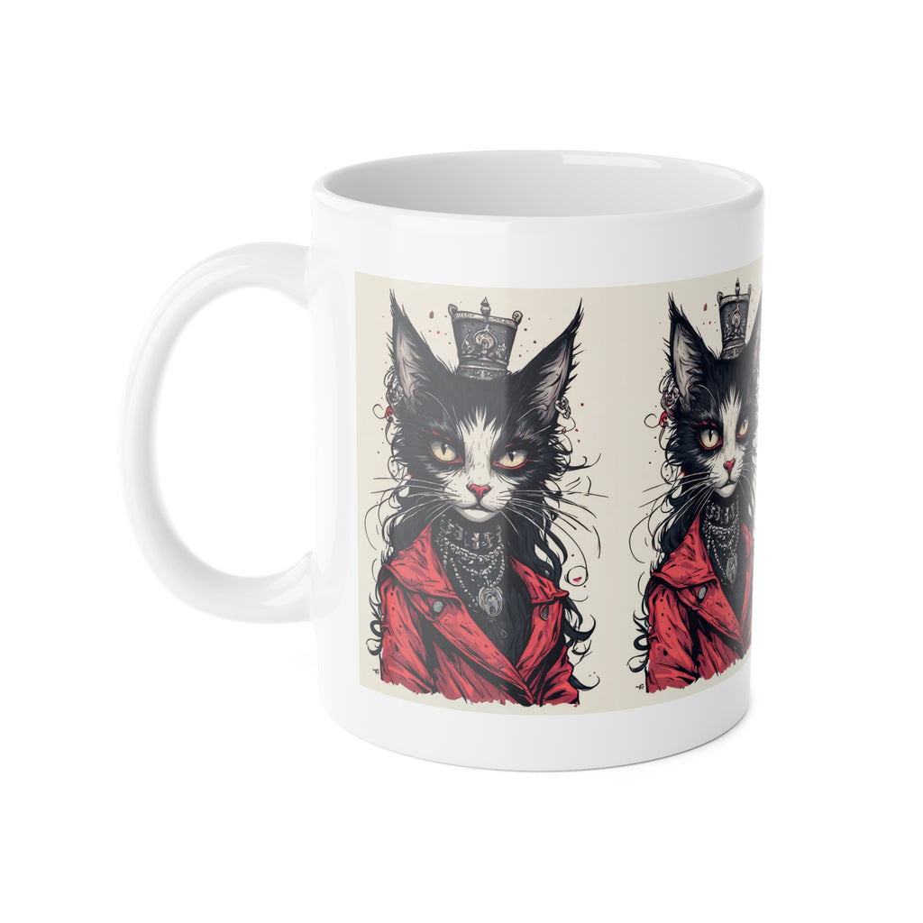 Cat Queen Mug — Gothic Black Cat Portrait Ceramic Coffee Cup, 11oz