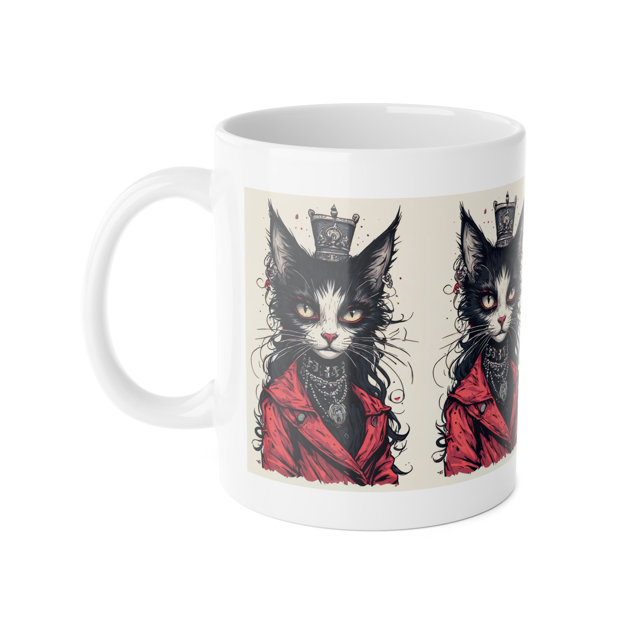 Cat Queen Mug — Gothic Black Cat Portrait Ceramic Coffee Cup, 11oz