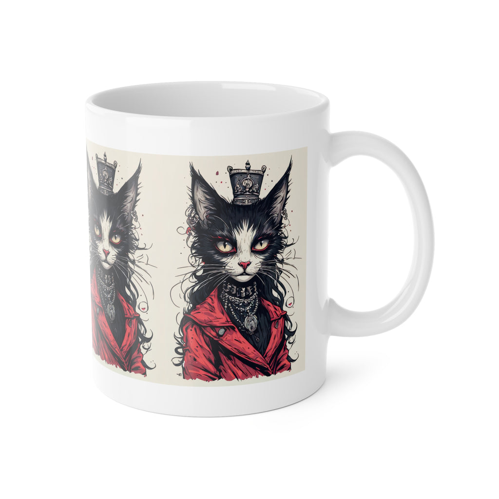 Cat Queen Mug — Gothic Black Cat Portrait Ceramic Coffee Cup, 11oz