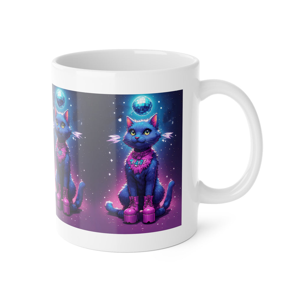 Cosmic Cat Ceramic Mug — 11oz Purple Space Kitty Coffee Cup