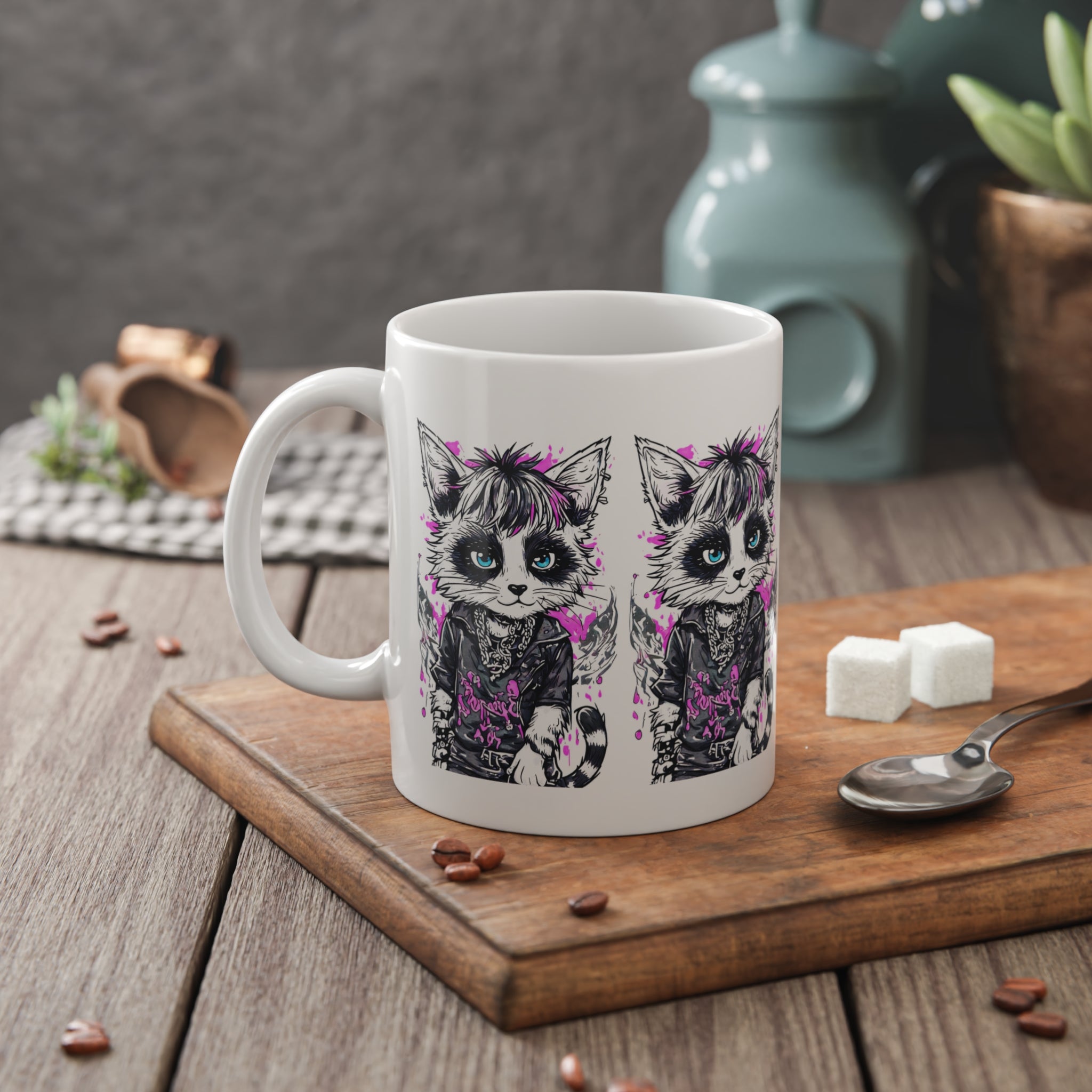 Cat Punk Mug — Cute Gothic Kawaii Kitten Ceramic Coffee Cup