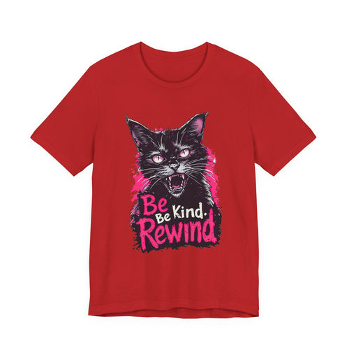 Be Kind Rewind Cat T-Shirt — Retro Neon Graphic Tee