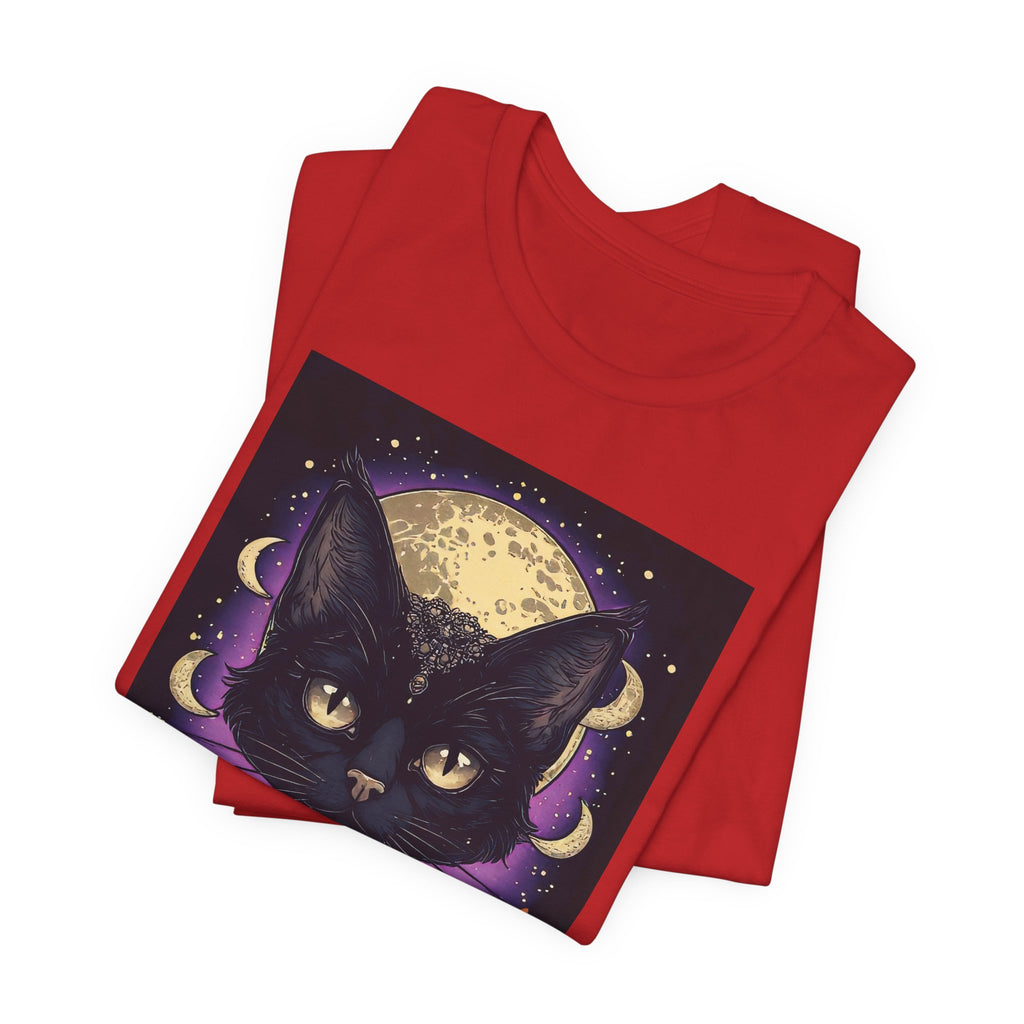 Mystic Black Cat Tee — Moon, Candles & Crescent Phases Graphic T-Shirt
