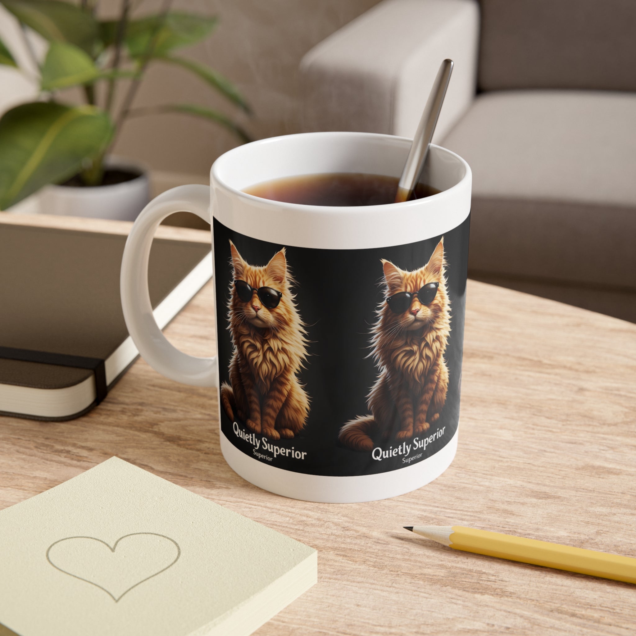 Cat Mug — 'Quietly Superior' Sunglasses Cat Ceramic Coffee Cup, Funny Gift for Cat Lovers