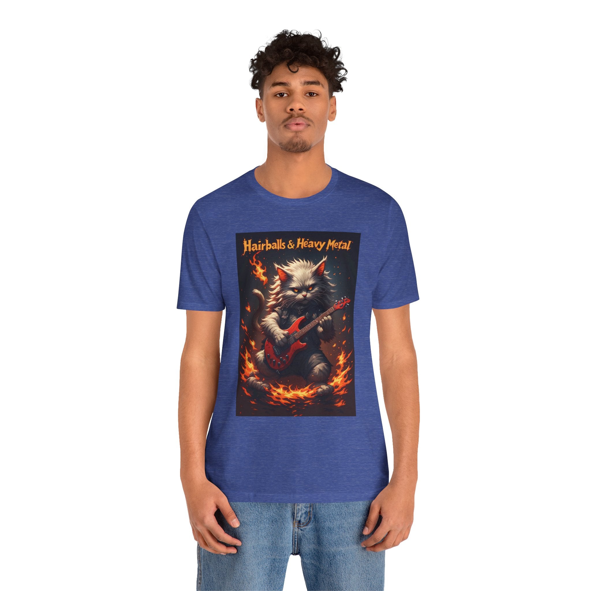 Hairballs & Heavy Metal T‑Shirt — Cat Guitarist Rock Tee