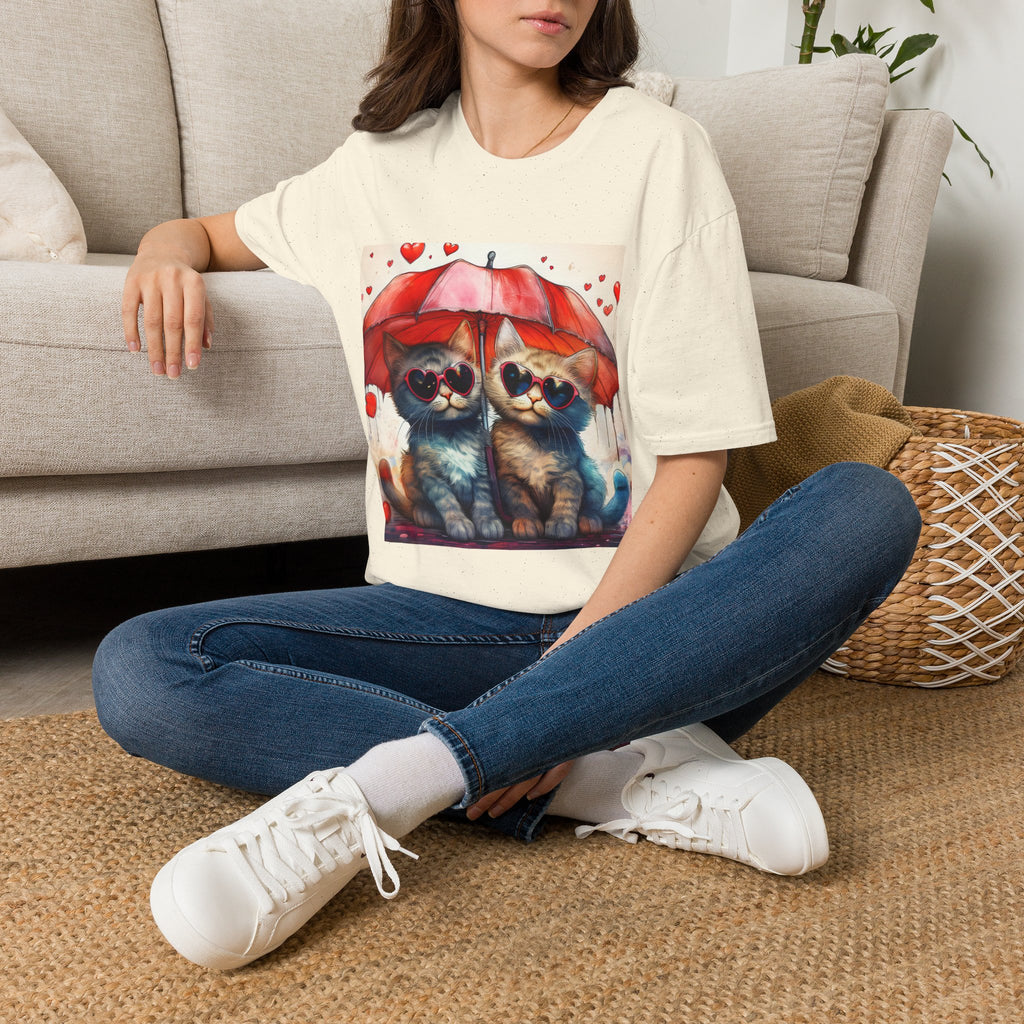 Cat Love T-Shirt — Kittens with Heart Sunglasses Under Red Umbrella