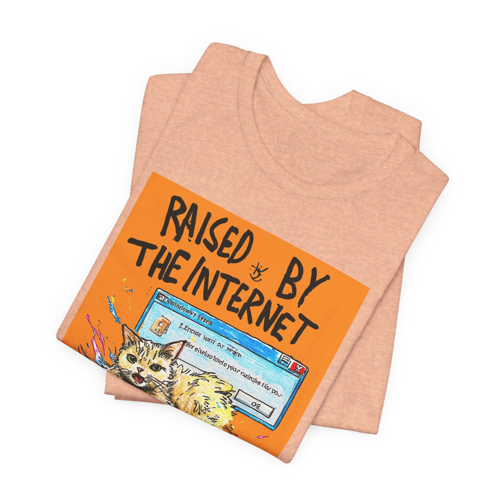 Raised By The Internet Tee — Graphic Cat Vintage Computer T‑Shirt