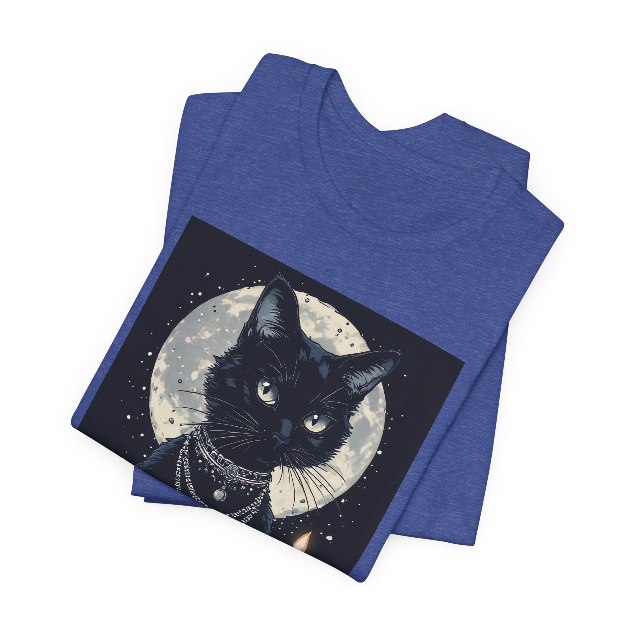 Mystic Moon Black Cat Tee — Gothic Cat T-Shirt with Candles & Crescent Moon