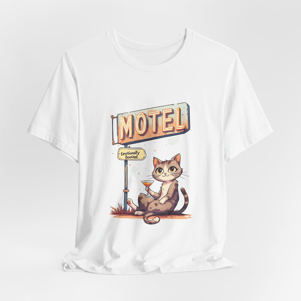 Motel Cat Tee — Vintage Roadside Cat Drinking Cocktail Graphic T-Shirt