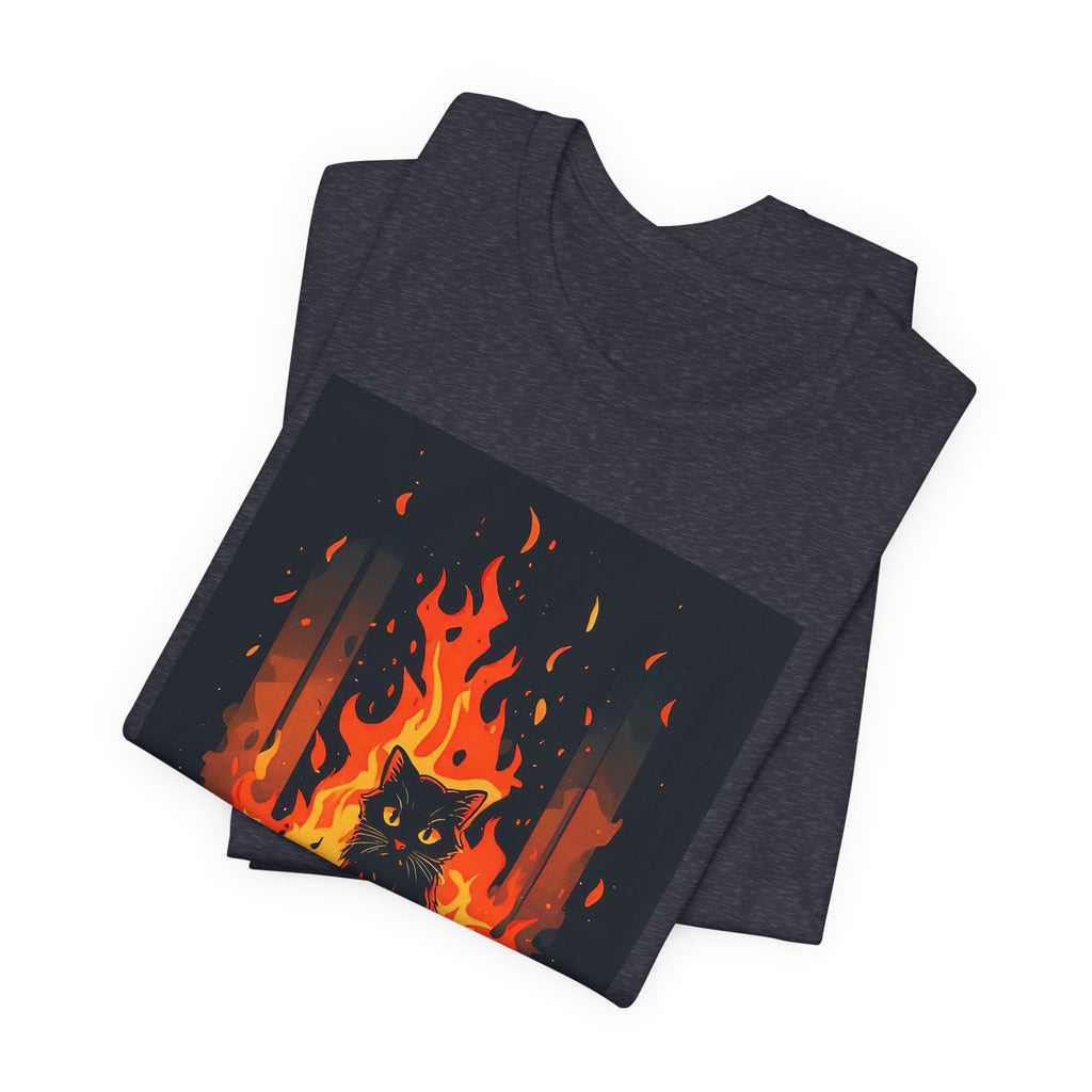 Everything Is Fine Cat Tee — Funny Cat Shirt with Burning Flames Graphic