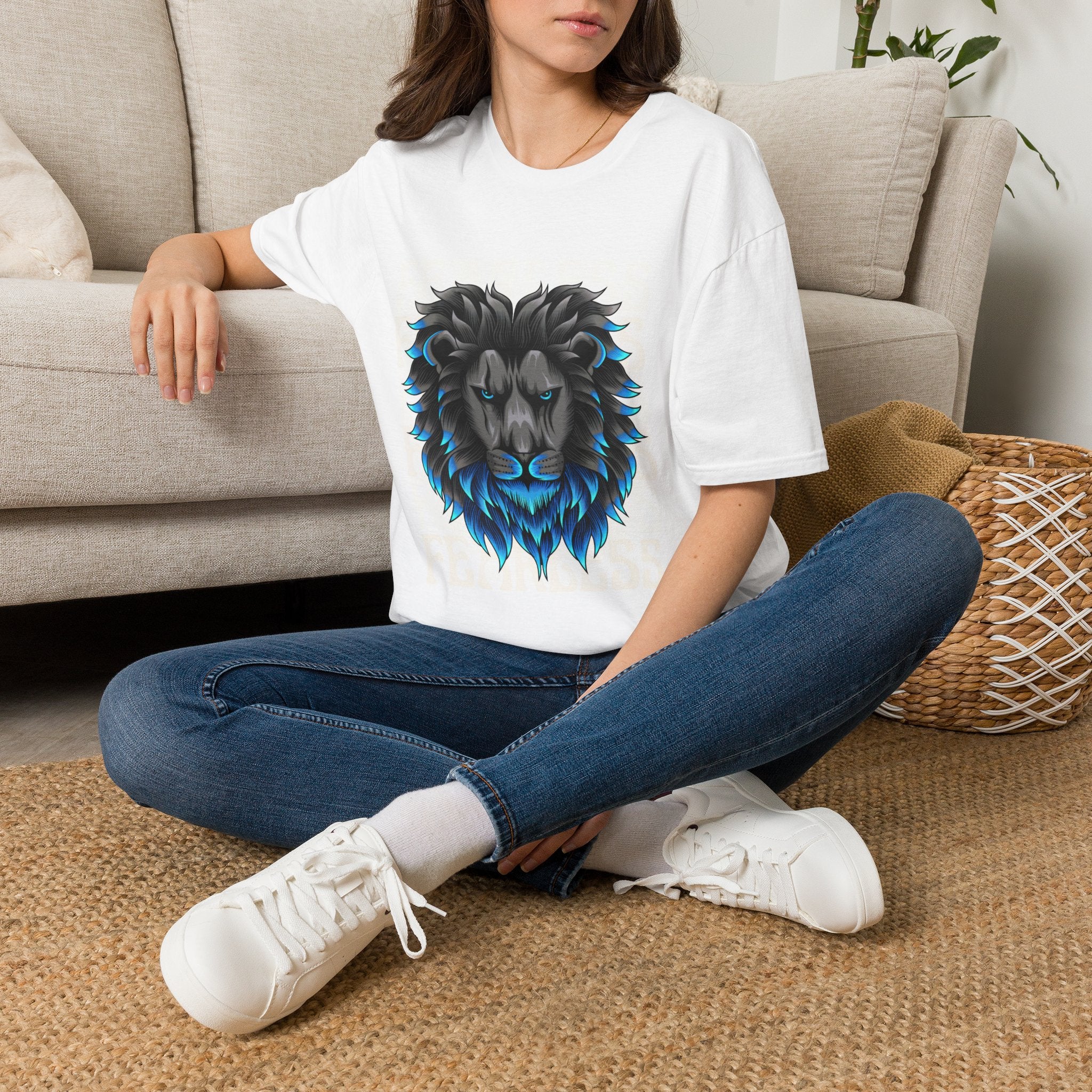 Lion Head T-Shirt — Bold Black & Blue Graphic Tee