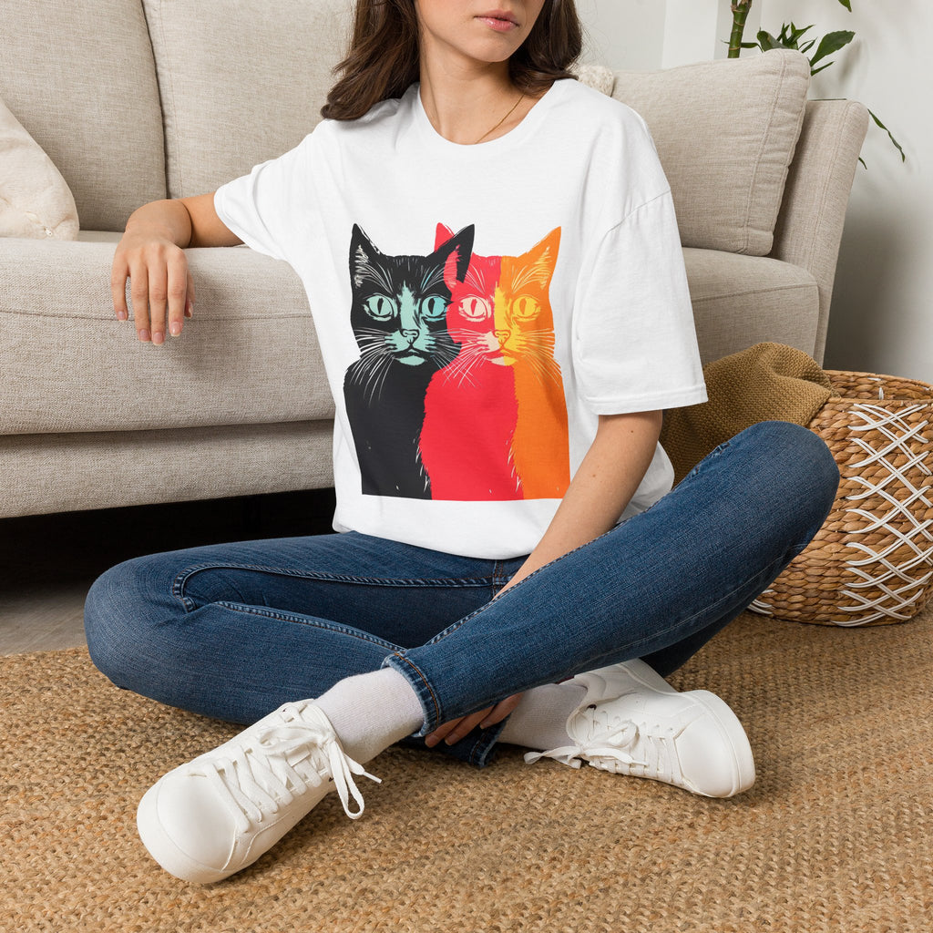 Cat Trio Pop Art T-Shirt — Colorful Retro Feline Graphic Tee