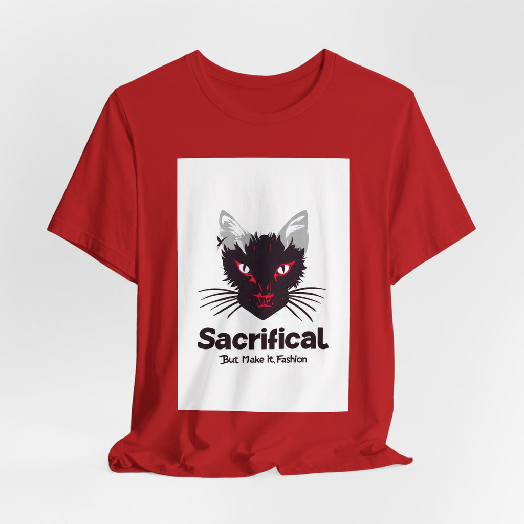 Sacrificial Cat T-Shirt — Red-Eyed Black Cat "Sacrificial" Graphic Tee