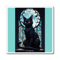 Black Cat "Zero Regrettes" Magnet — Gothic Stained Glass Fridge Art