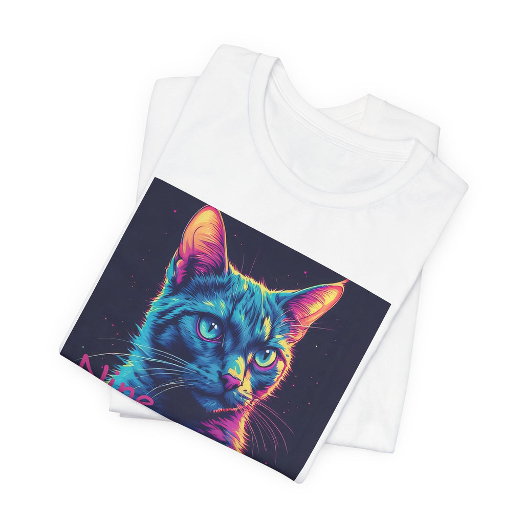 Cat Graphic Tee — "Nine Lives, Zero Regrets" Neon Cat Shirt