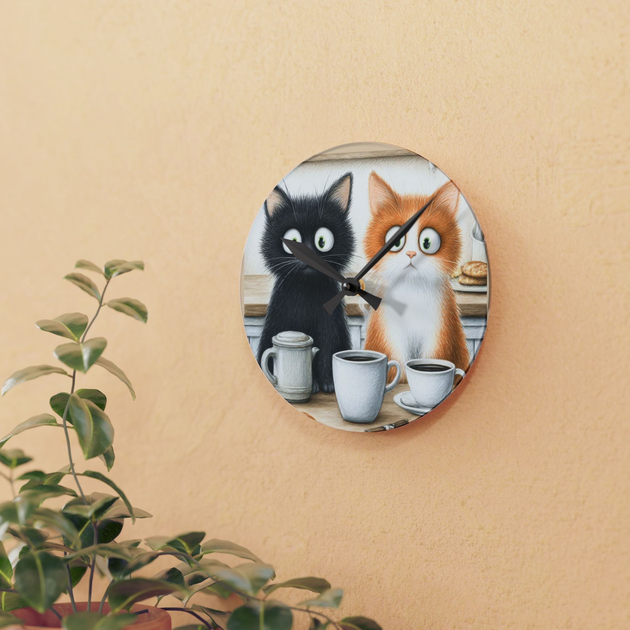 Coffee Cats Wall Clock – Whimsical Kitchen Cat Decor