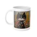 Cute Black Cat Floral Mug — Whimsical Daisy Garden Ceramic Coffee Cup