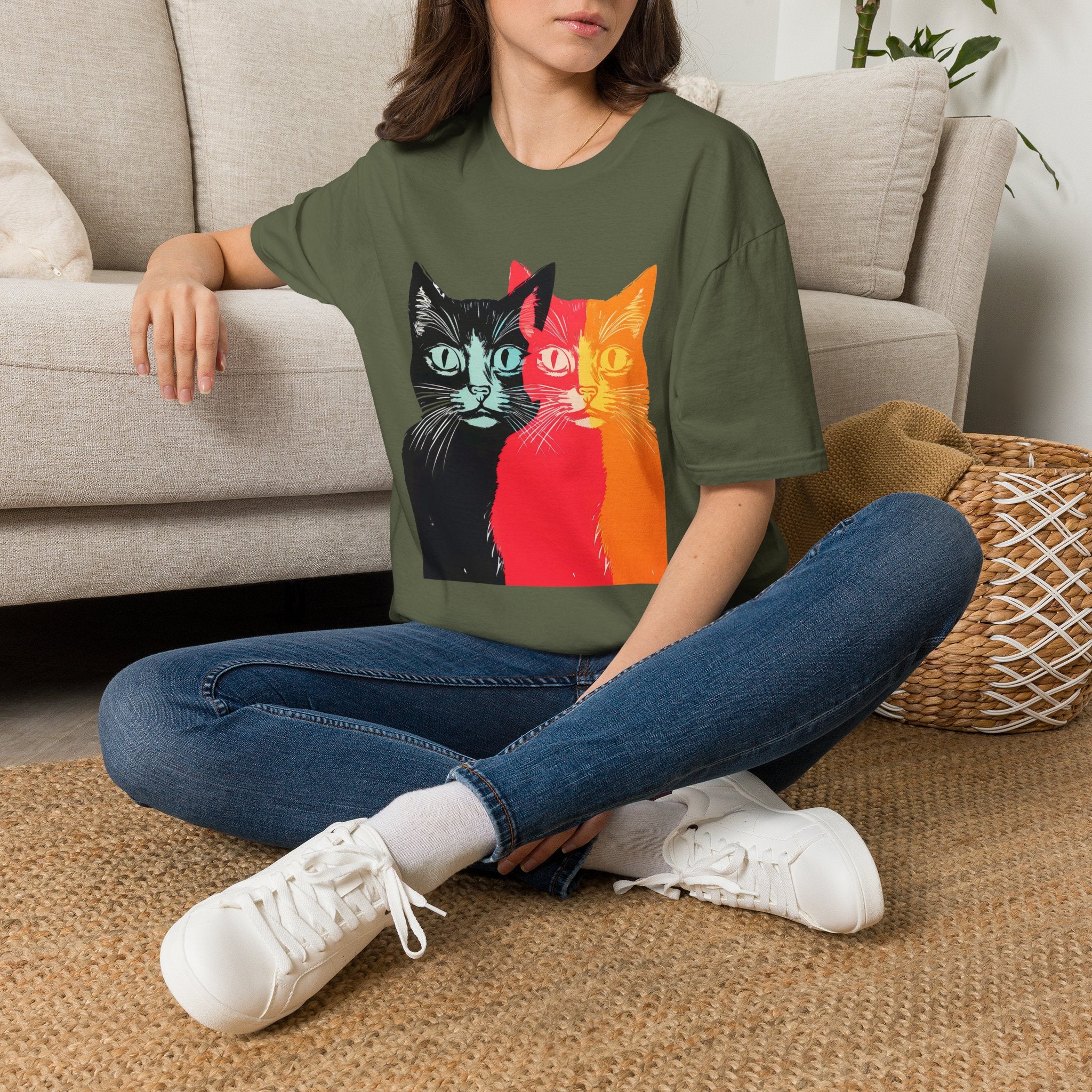 Cat Trio Pop Art T-Shirt — Colorful Retro Feline Graphic Tee